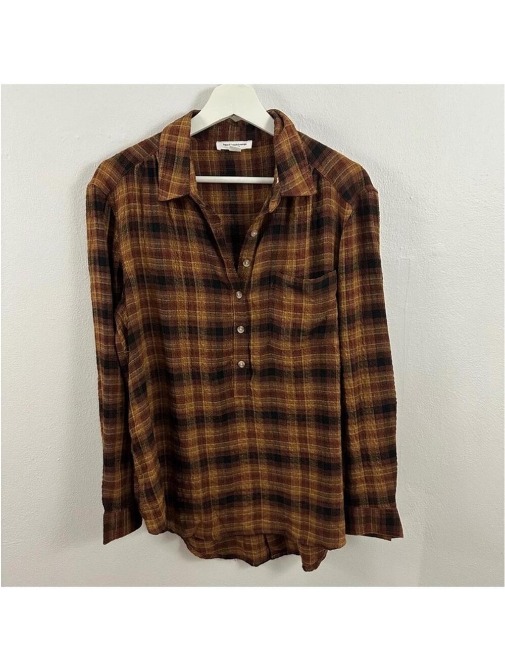 BeachLunchLounge Women’s Plaid 1/2 Button Down Blouse Size L